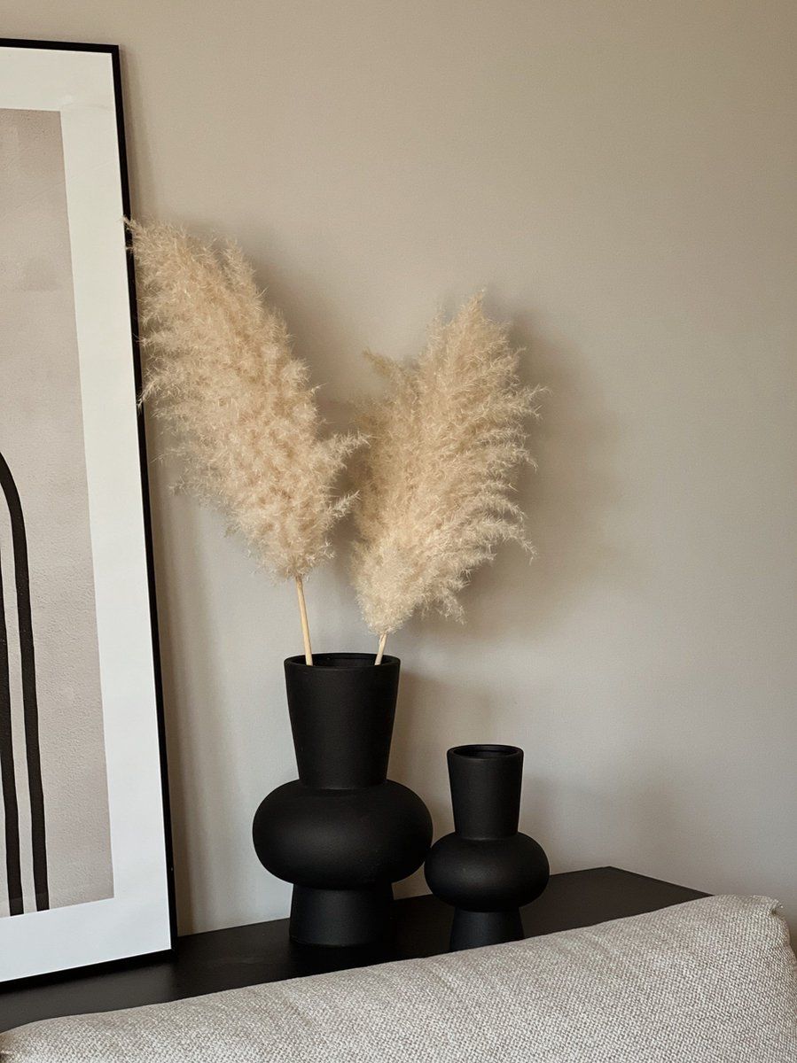 Indore Home - Ann Vase - Set of 2 - Black Vase - Flower Vases - Living Room Decoration - Round Vase