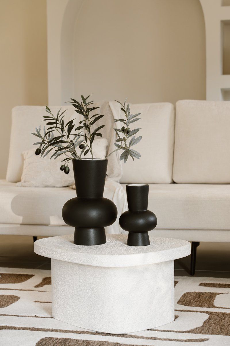 Indore Home - Ann Vase - Set of 2 - Black Vase - Flower Vases - Living Room Decoration - Round Vase