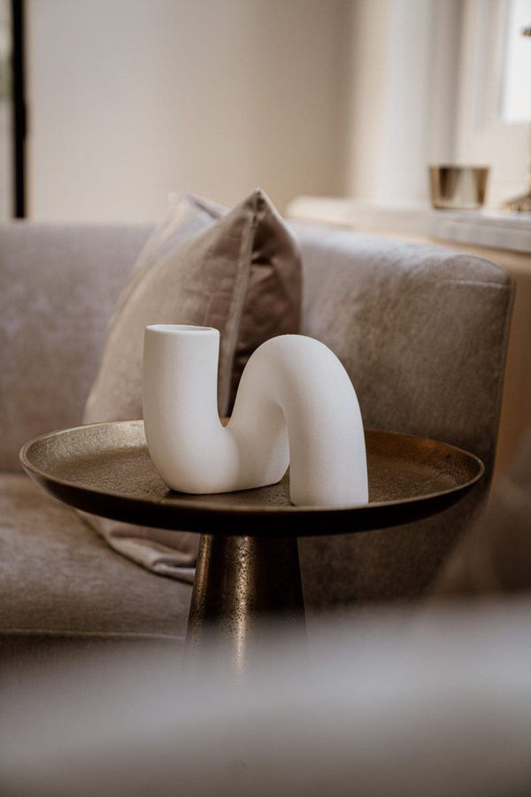 Indore Home - Gebogen Vaasje - Bloemenvaas - Woonkamer Decoratie - Witte Vaas - Gebogen Vaas - Tube Vaas