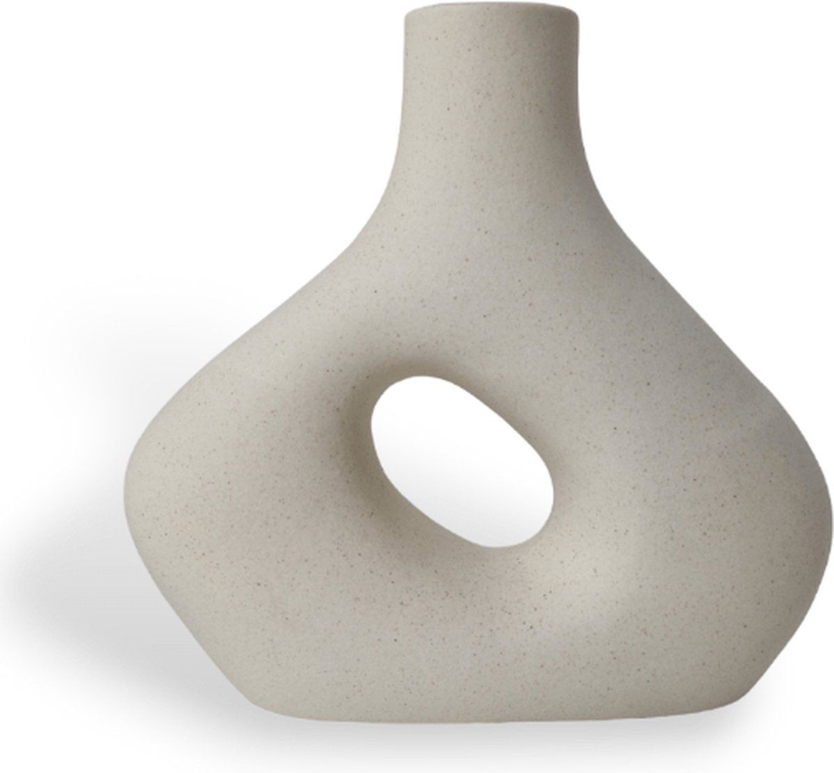 Indore Home - Vaas Alberti - Flower Vase - Living Room Decoration - White Vase - Hollow Vase - Donut Vase