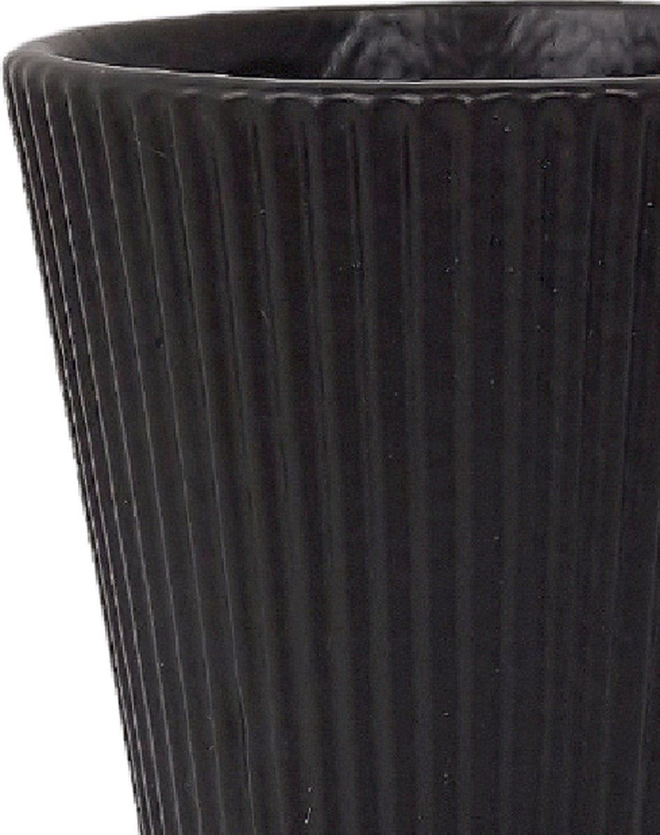 Indore Home - Boho Vase - Flower Vase - Ribbed Vase - Living Room Decoration - Black Vase - L