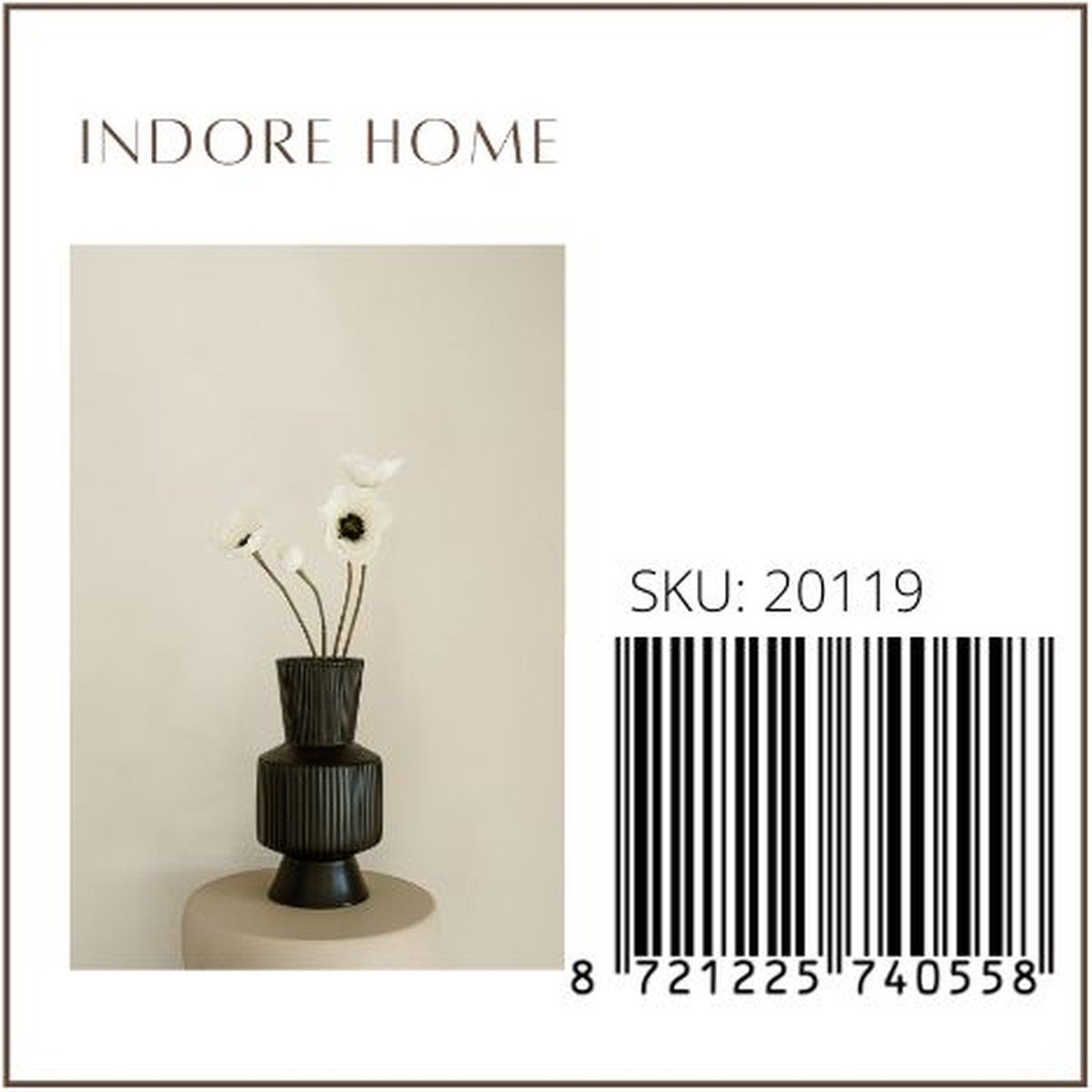 Indore Home - Boho Vase - Flower Vase - Ribbed Vase - Living Room Decoration - Black Vase - L