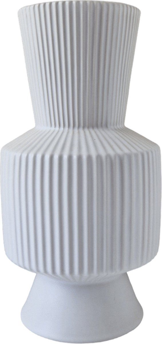 Indore Home - Boho Vase - Flower Vase - Ribbed Vase - Living Room Decoration - White Vase - L