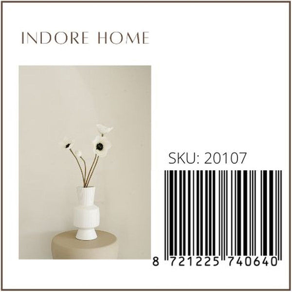 Indore Home - Boho Vase - Flower Vase - Ribbed Vase - Living Room Decoration - White Vase - 21cm