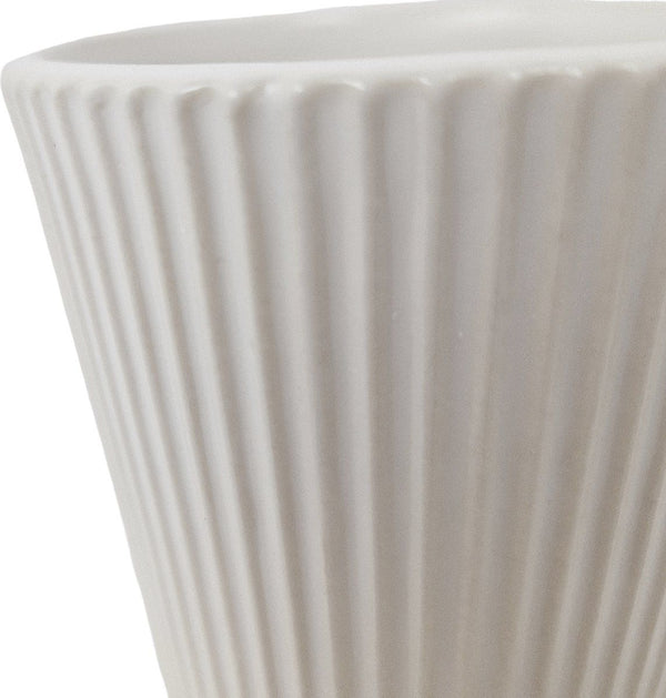 Indore Home - Boho Vase - Flower Vase - Ribbed Vase - Living Room Decoration - White Vase - 21cm