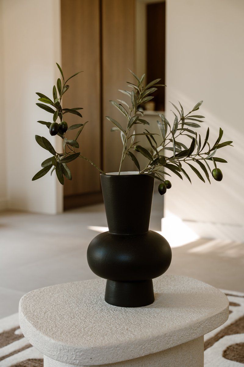 Indore Home - Vase Ann - XL - Black Vase - Flower Vase - Living Room Decoration - 30cm - Round Vase