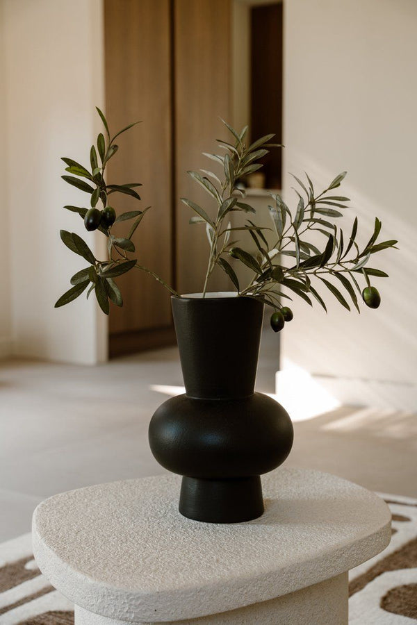 Indore Home - Vase Ann - XL - Black Vase - Flower Vase - Living Room Decoration - 30cm - Round Vase