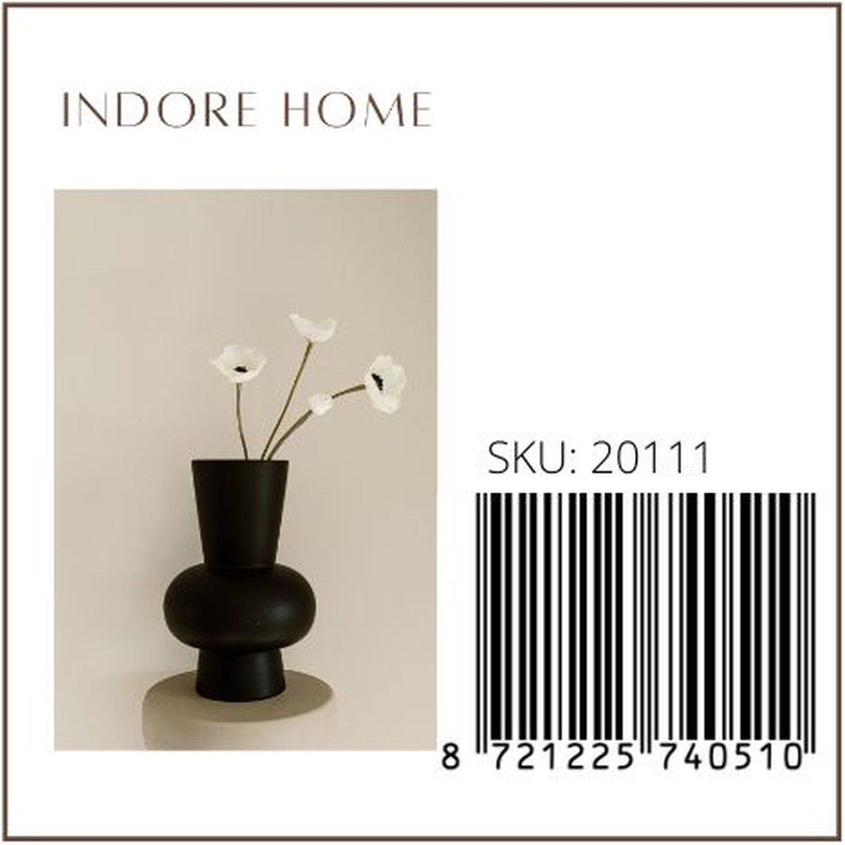 Indore Home - Vase Ann - XL - Black Vase - Flower Vase - Living Room Decoration - 30cm - Round Vase