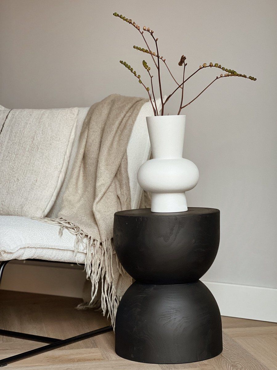 Indore Home - Vase Ann - XL - Flower Vases - Living Room Decoration - White - 30cm - Round Vase