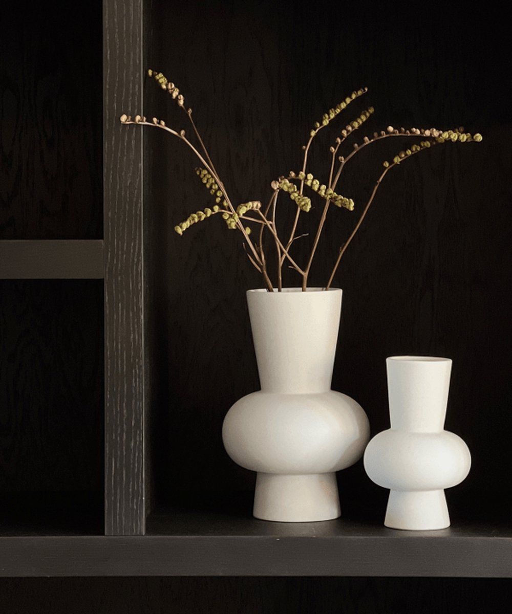 Indore Home - Vase Ann - XL - Flower Vases - Living Room Decoration - White - 30cm - Round Vase