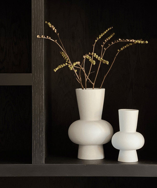 Indore Home - Vase Ann - XL - Flower Vases - Living Room Decoration - White - 30cm - Round Vase