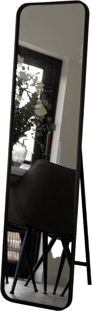 Indore Home - full-length mirror - standing mirror - 150cm x 40cm - wall - black frame - rounded corners