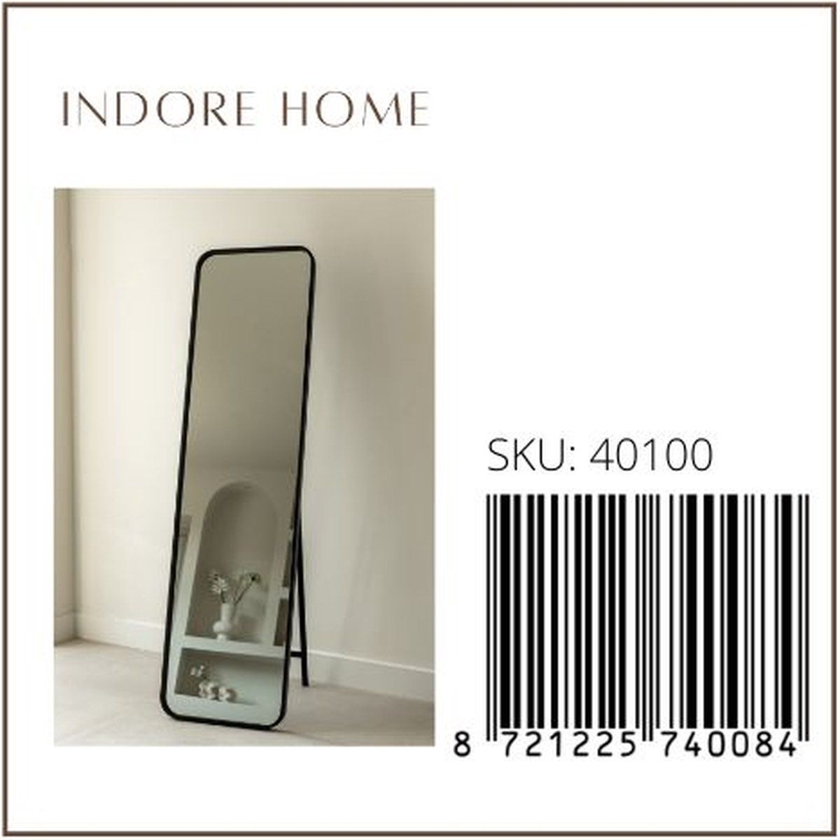 Indore Home - full-length mirror - standing mirror - 150cm x 40cm - wall - black frame - rounded corners