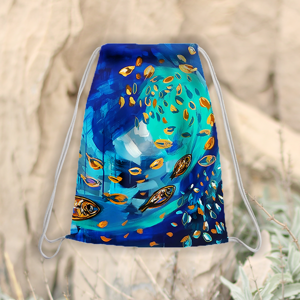 Mochila com cordão - Peixes pequenos cobre