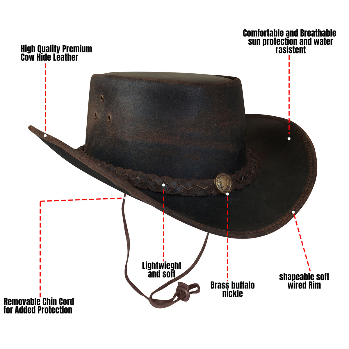Sombrero unisex de cuero marrón