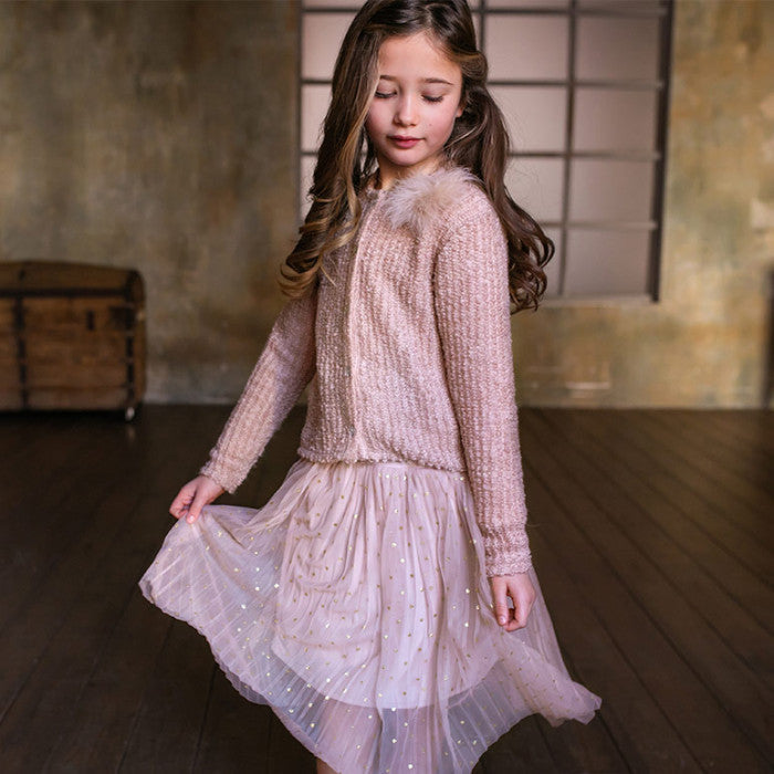 GLITTER POLKA DOT PLEATED SKIRT