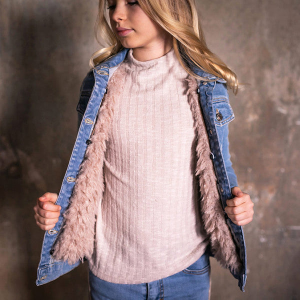 DENIM JACKET WITH FAUX FUR LINING