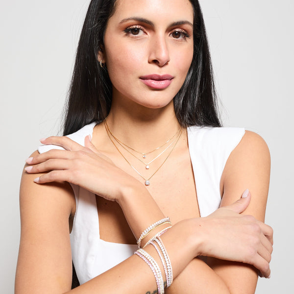Rhodium-plated silver tennis bracelet with light pink zirconia 3.0 mm