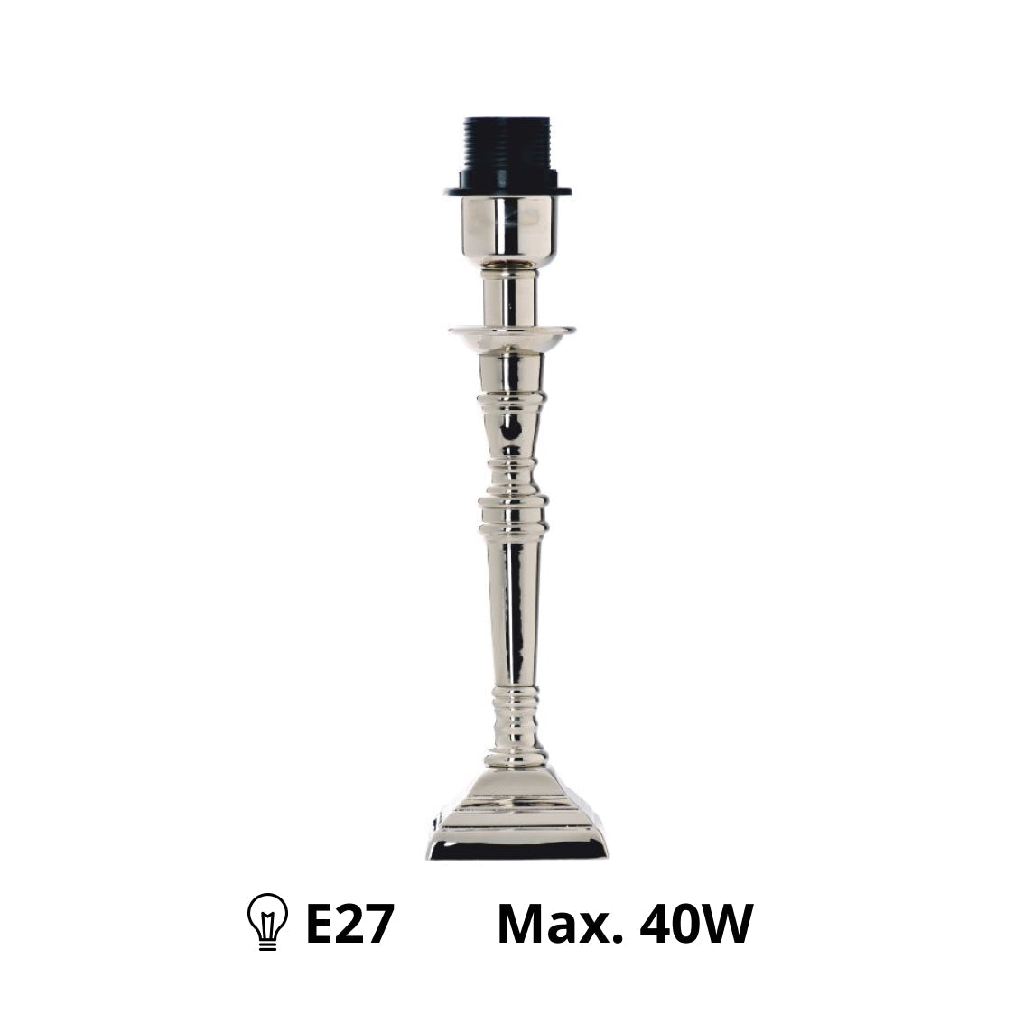 Various Square Lamp Base - Chrome - Metal - 30 cm - E27 – Modern & Elegant