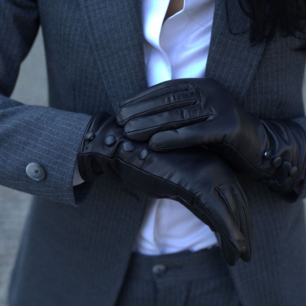 Elegant Leather Gloves with Buttons