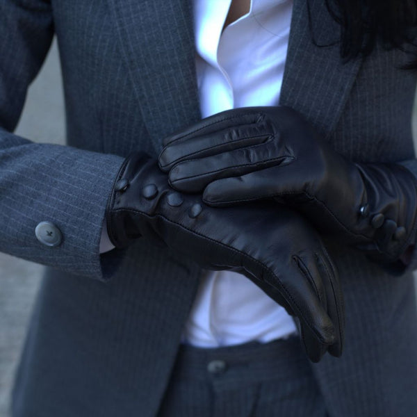 Elegant Leather Gloves with Buttons