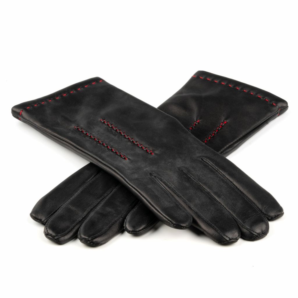 Gloves with Red Hand Stitching and Cashmere