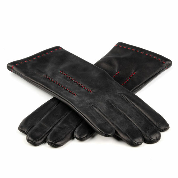 Gloves with Red Hand Stitching and Cashmere