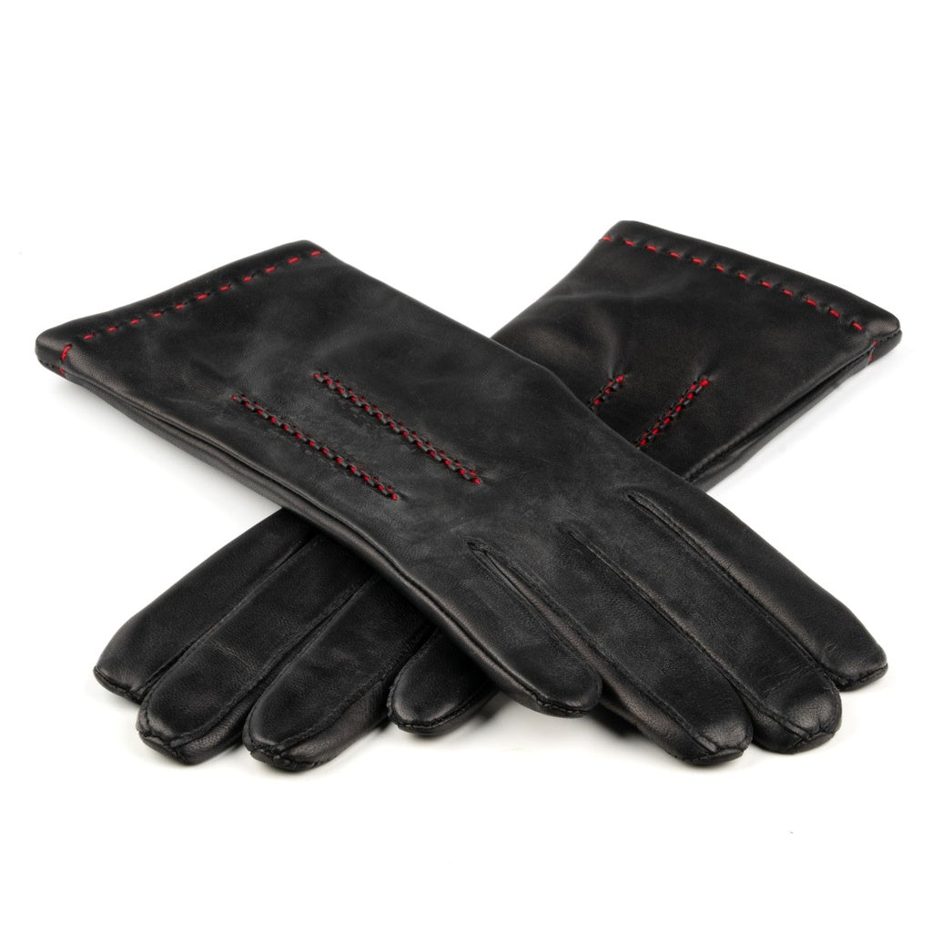 Gloves with Red Hand Stitching and Cashmere