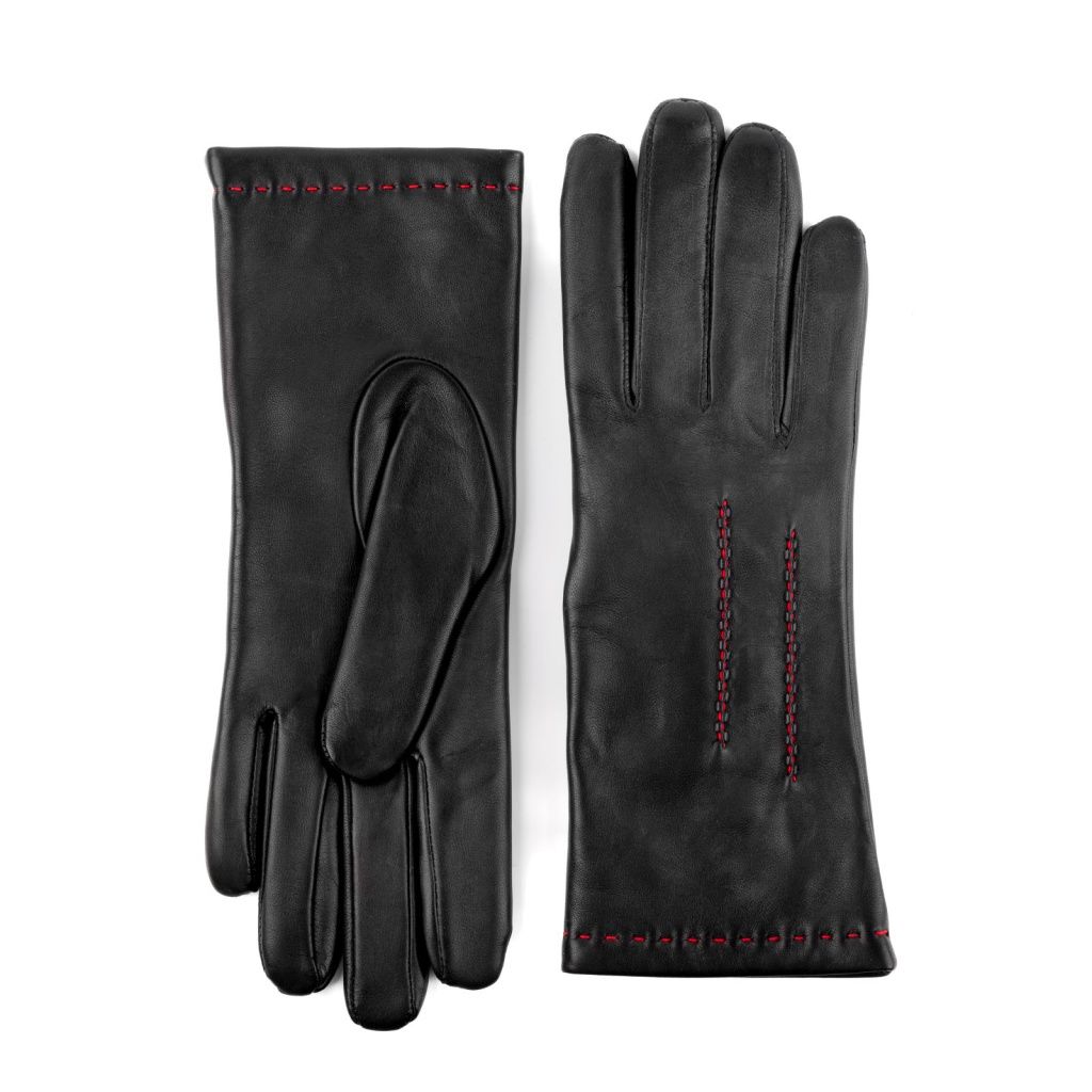 Gloves with Red Hand Stitching and Cashmere