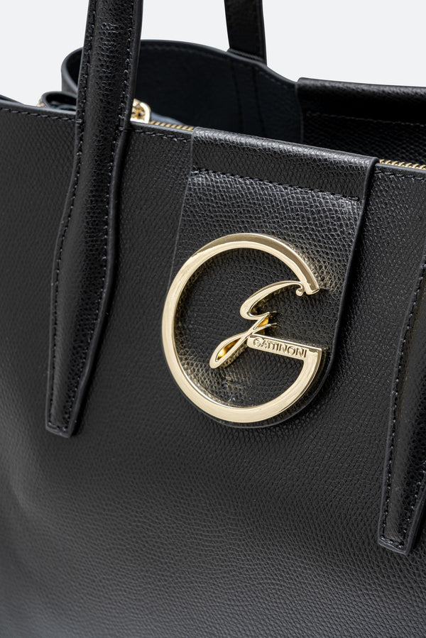 Bolsa de compras de cuero negro