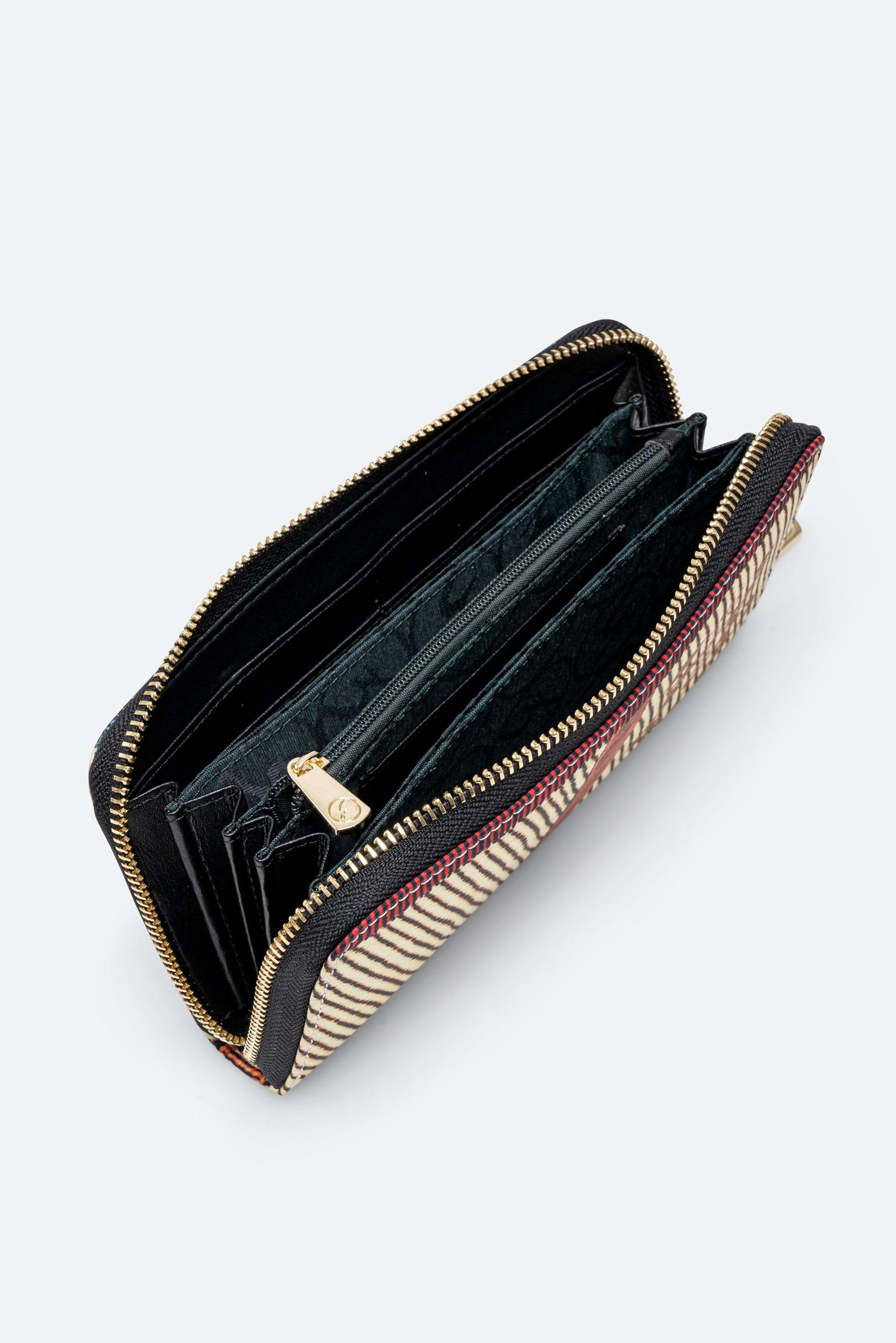 Large Wallet with Zip Maya Check Print and Black Leather Interior