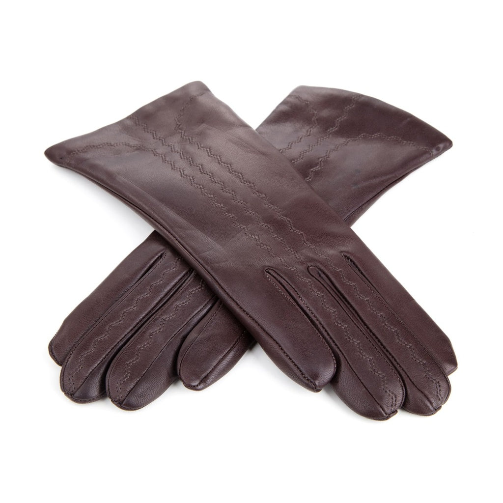Women's Leather Gloves with Delicate Embroidery from Edge to Fingers