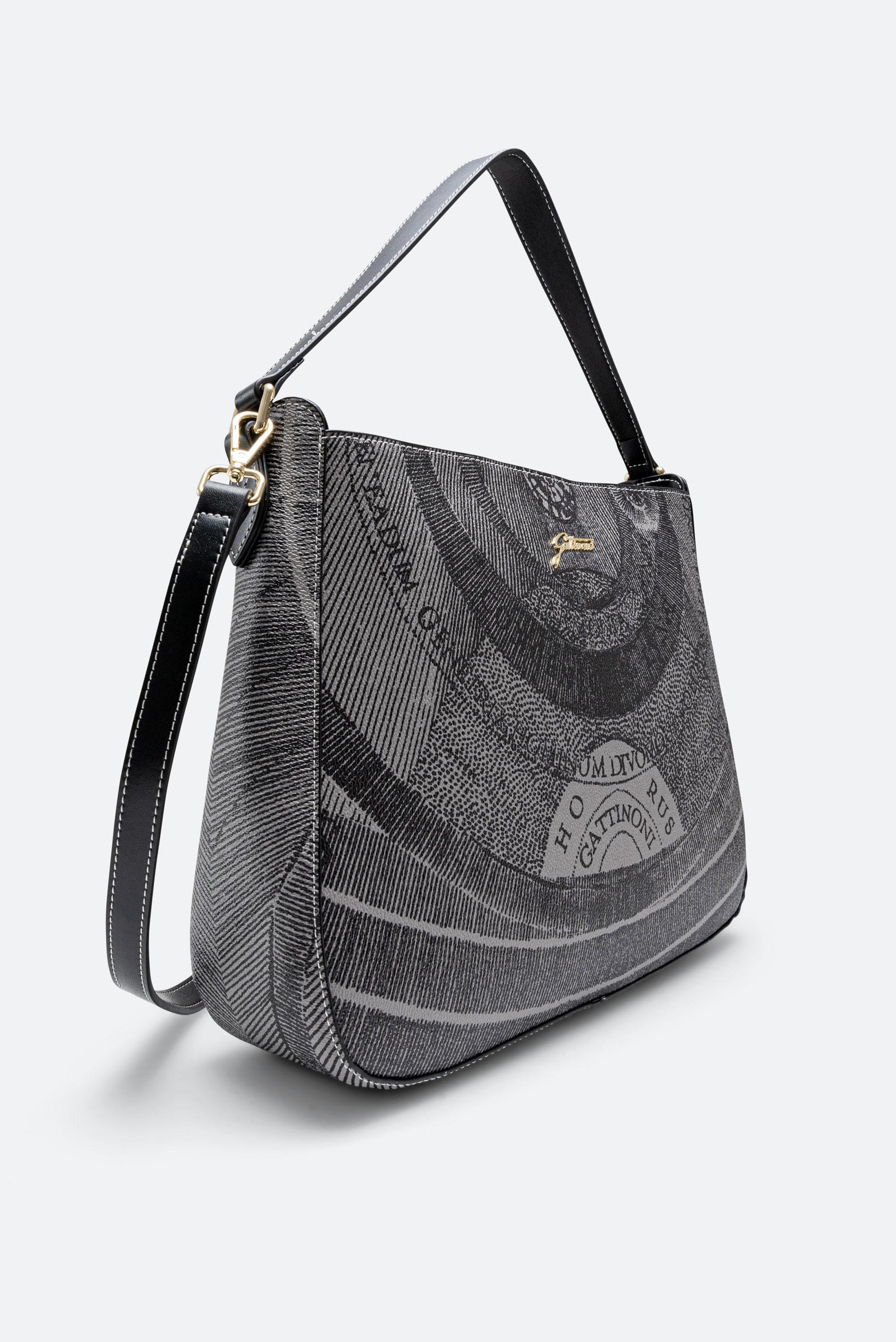 Medium Hobo Bag Planetarium Mono Black Leather Finish in Black