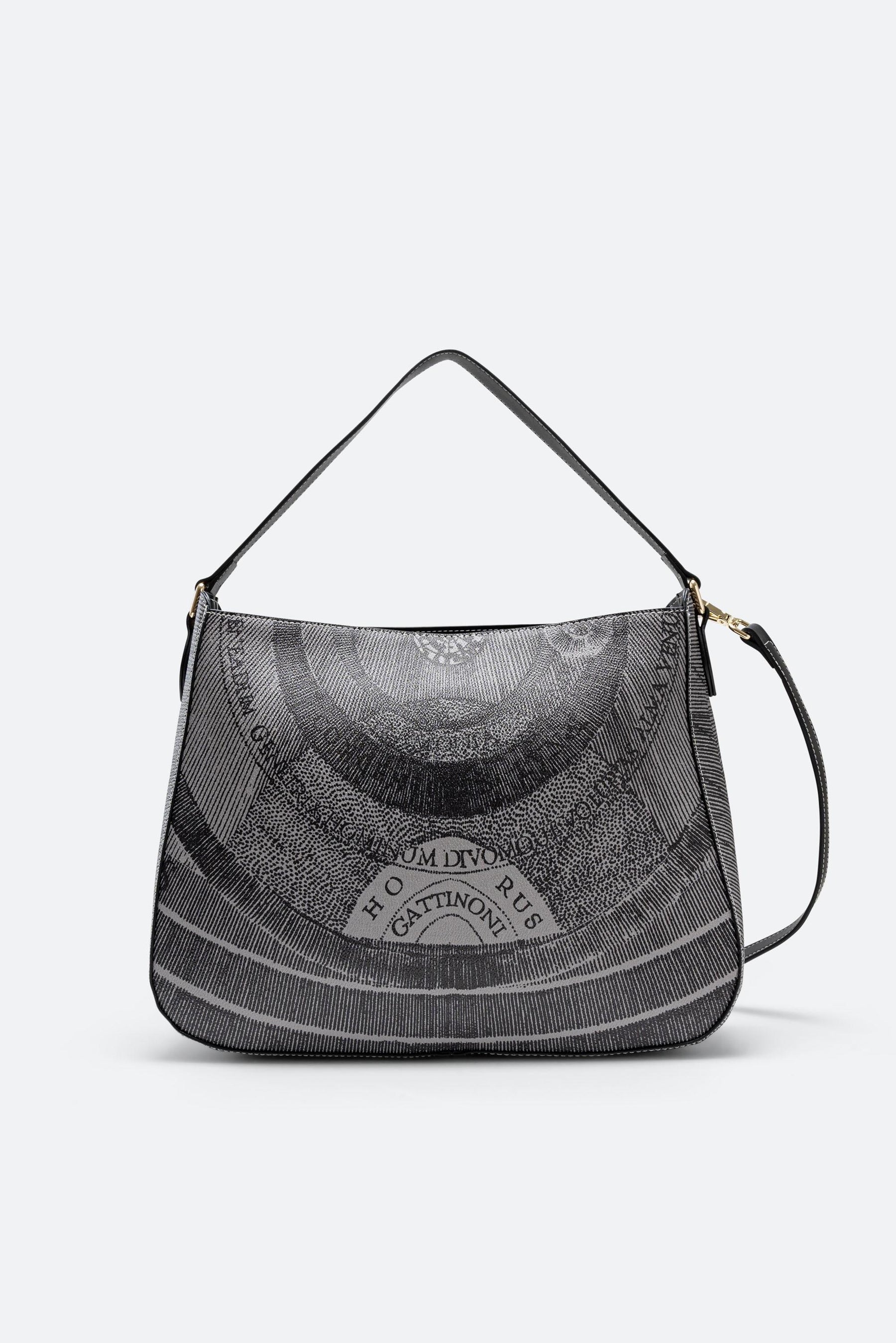 Medium Hobo Bag Planetarium Mono Black Leather Finish in Black