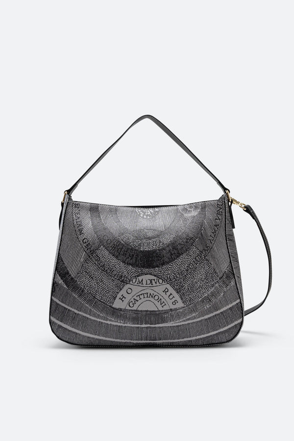 Medium Hobo Bag Planetarium Mono Black Leather Finish in Black