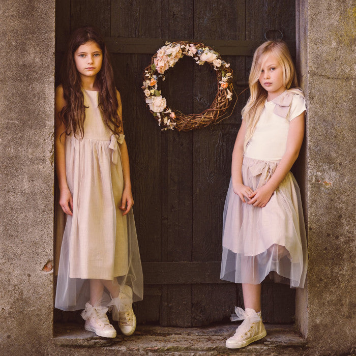 COTTON CANVAS DRESS TULLE SKIRT