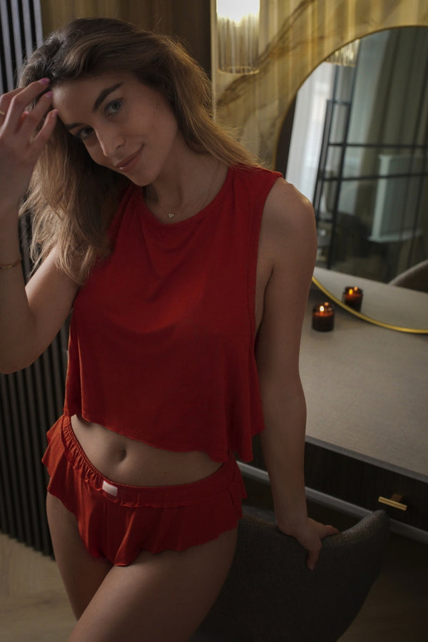 Top Cropped de Bambu | Loreen Label Tamanho: UNI / XS - L, Cor: Vermelho