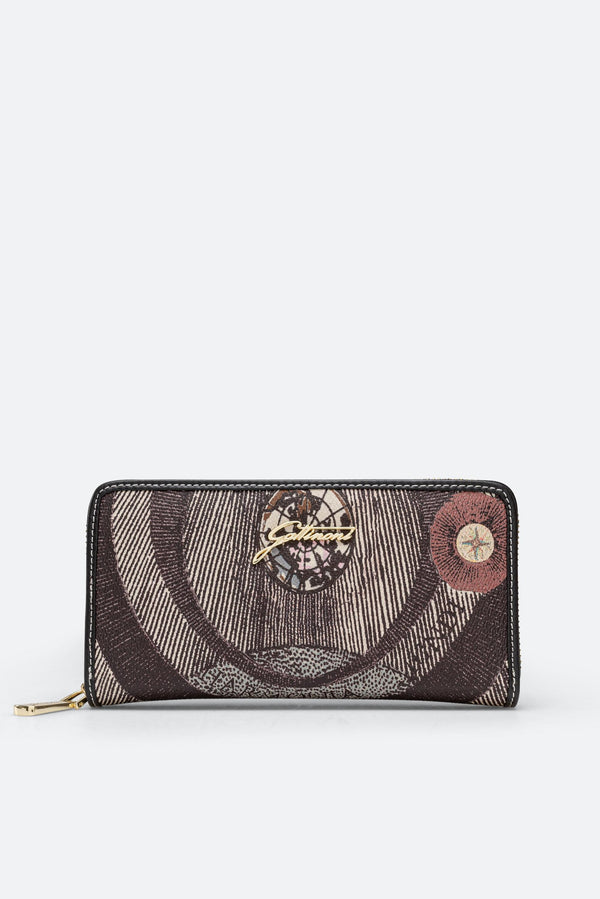 Large wallet with Planetarium Diana print and dark brown finishes