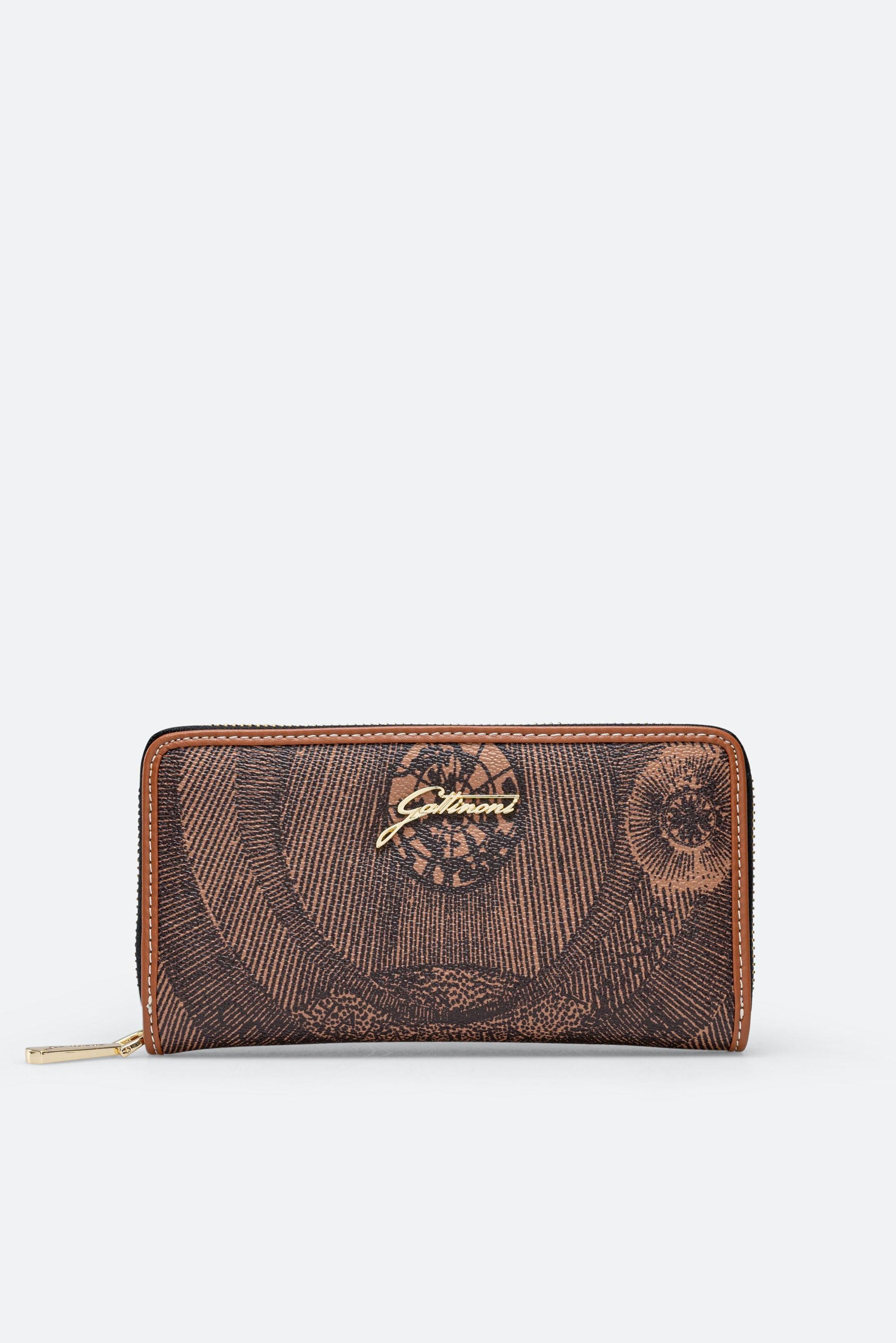 Large Wallet Planetarium Mono Brown Print with Brown Finishes