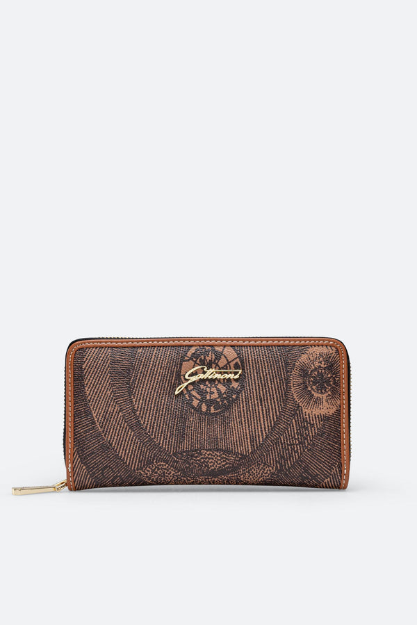 Large Wallet Planetarium Mono Brown Print with Brown Finishes