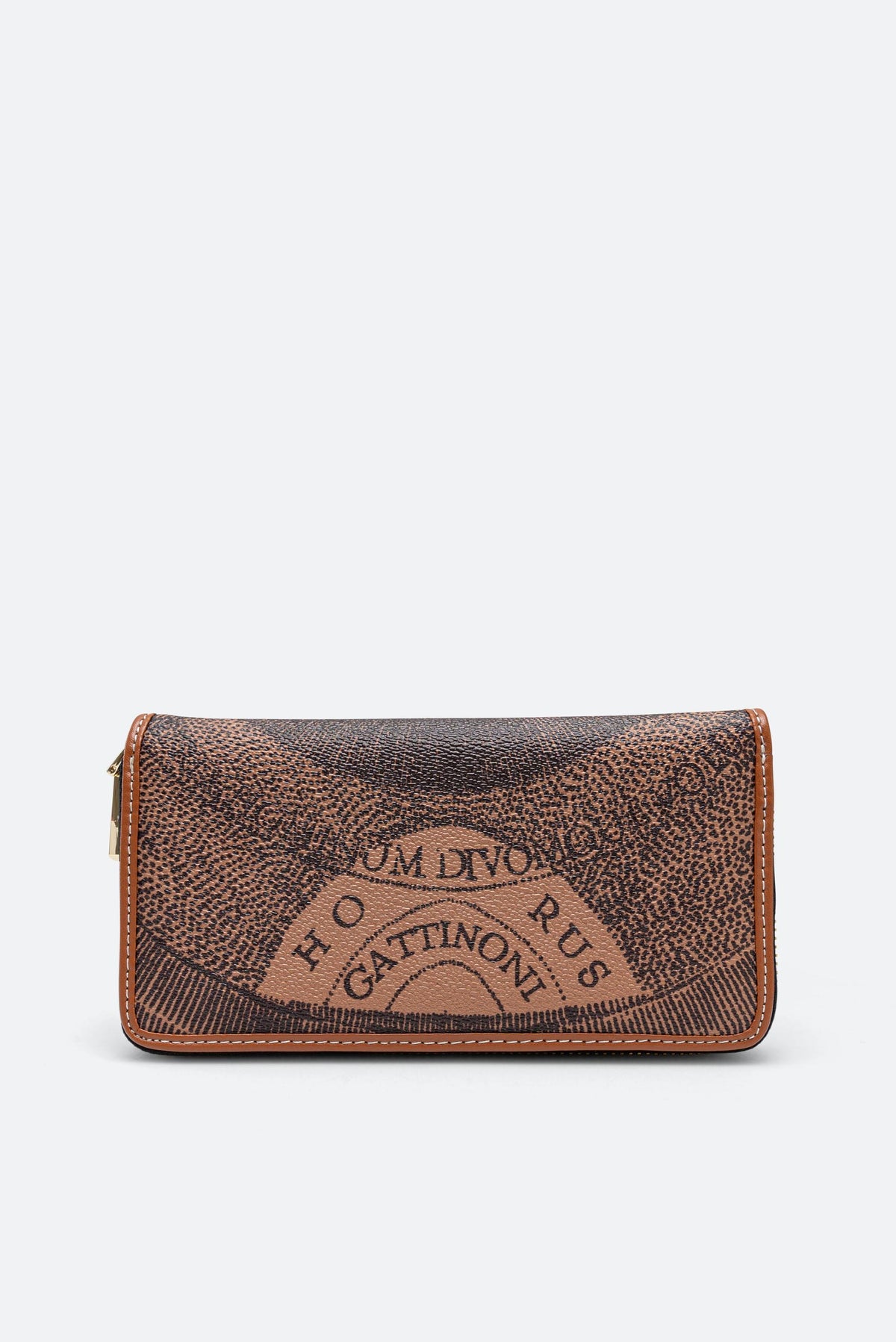 Large Wallet Planetarium Mono Brown Print with Brown Finishes