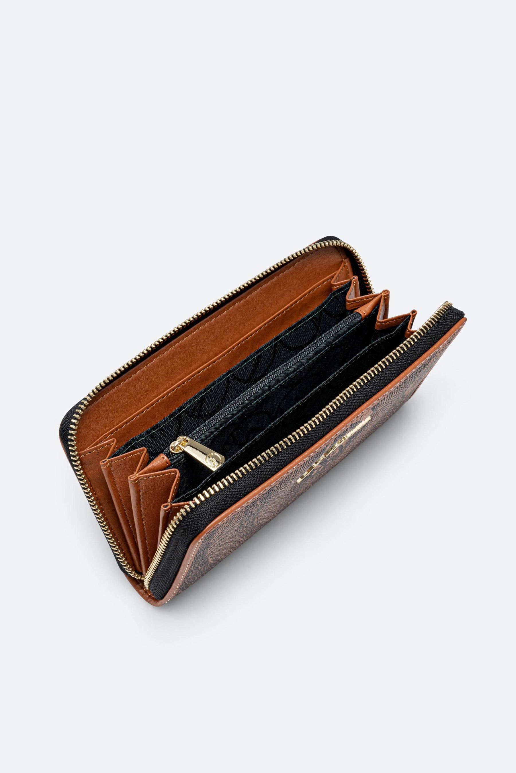 Large Wallet Planetarium Mono Brown Print with Brown Finishes