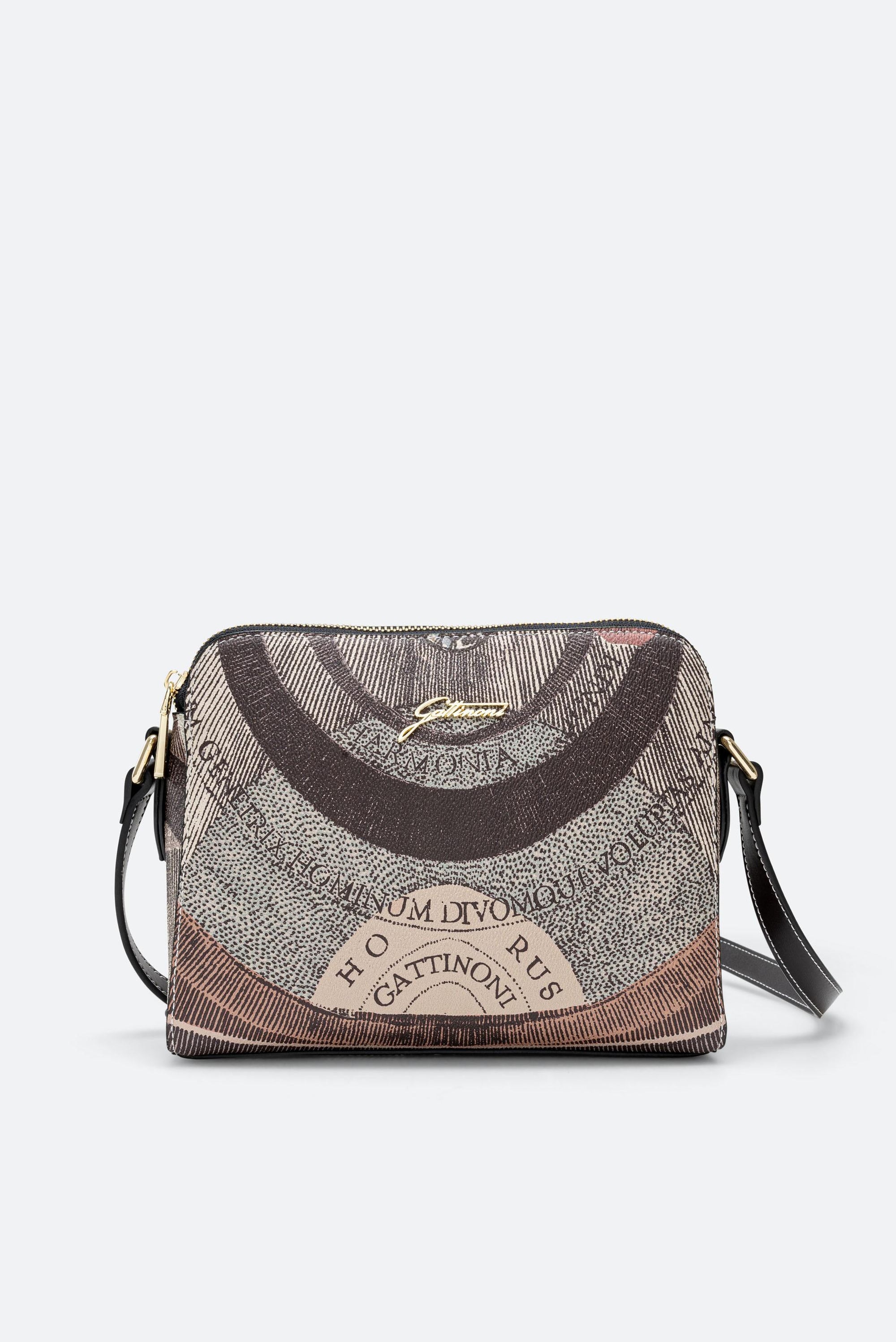Planetarium Diana Double Zip Shoulder Bag in Dark Brown Leather Finish