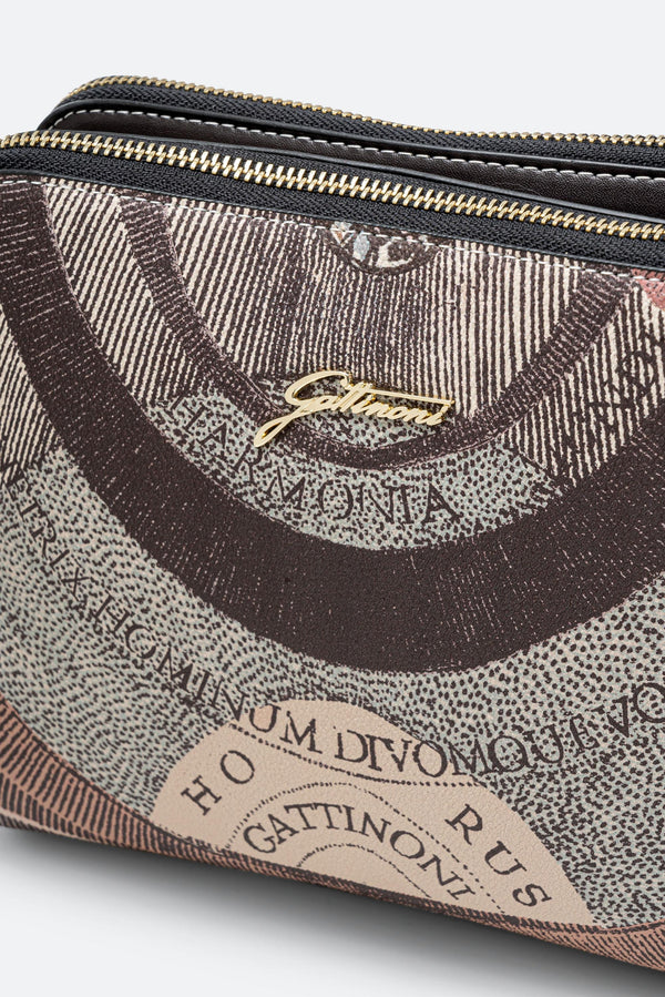 Planetarium Diana Double Zip Shoulder Bag in Dark Brown Leather Finish