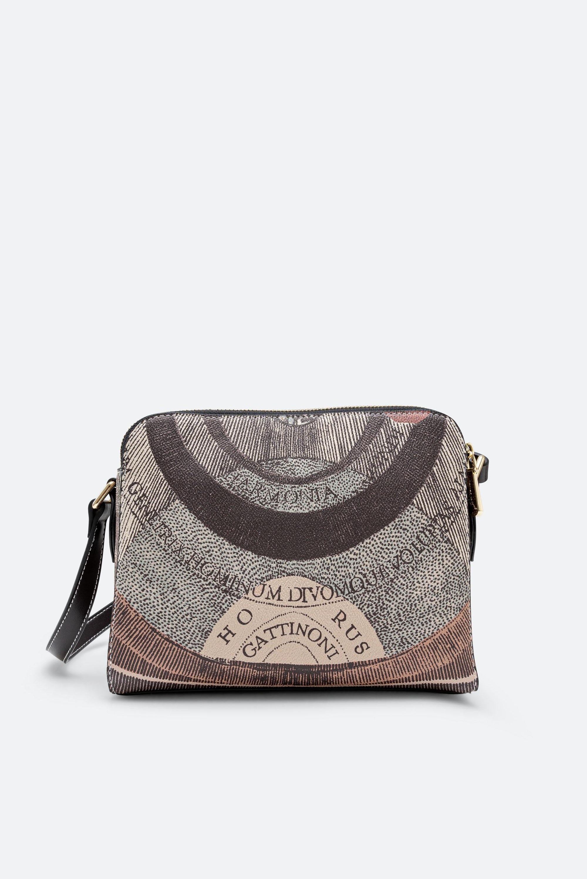 Planetarium Diana Double Zip Shoulder Bag in Dark Brown Leather Finish