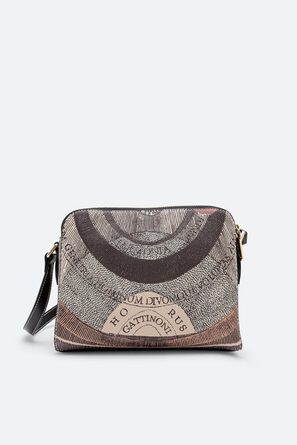 Planetarium Diana Double Zip Shoulder Bag in Dark Brown Leather Finish