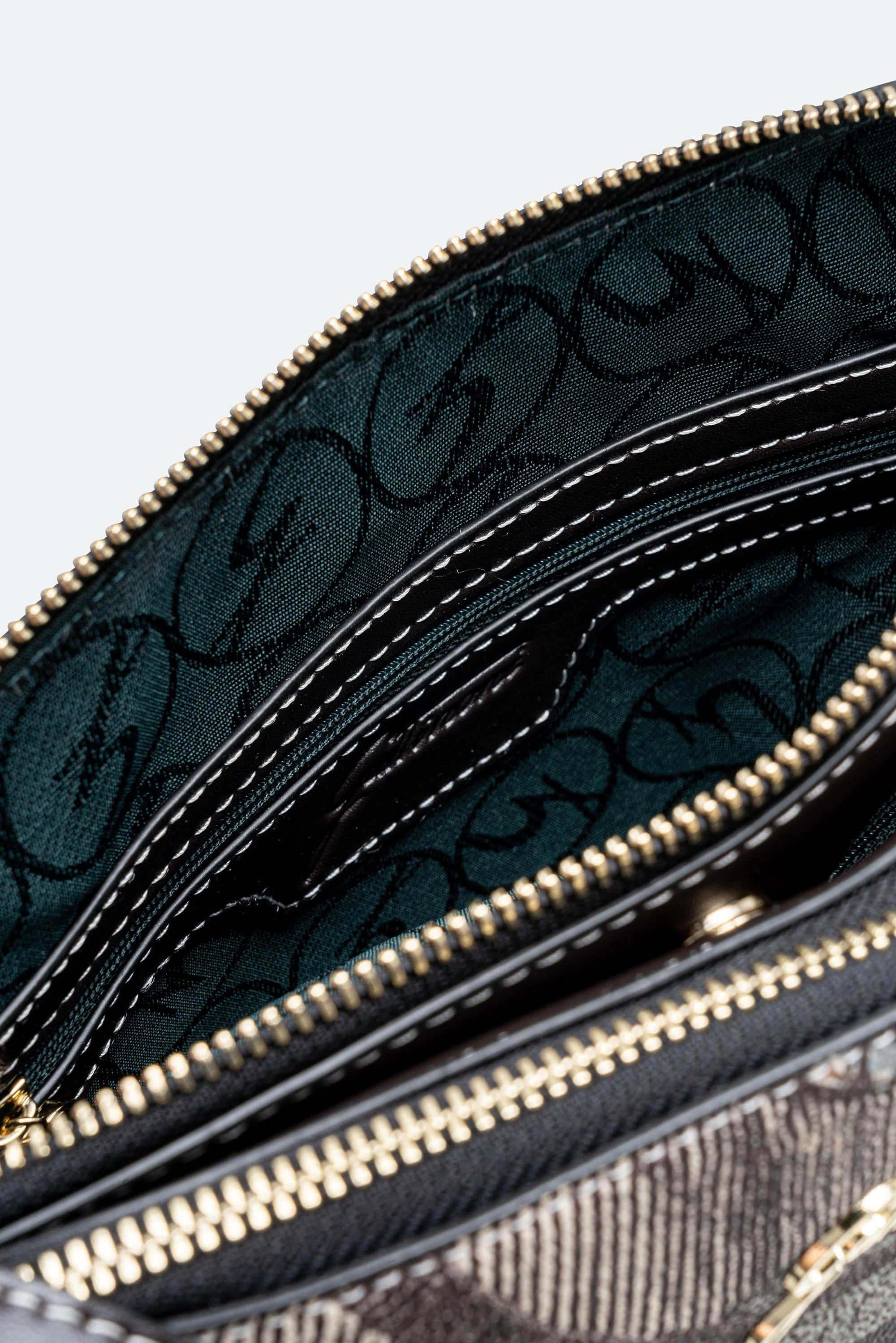 Planetarium Diana Double Zip Shoulder Bag in Dark Brown Leather Finish