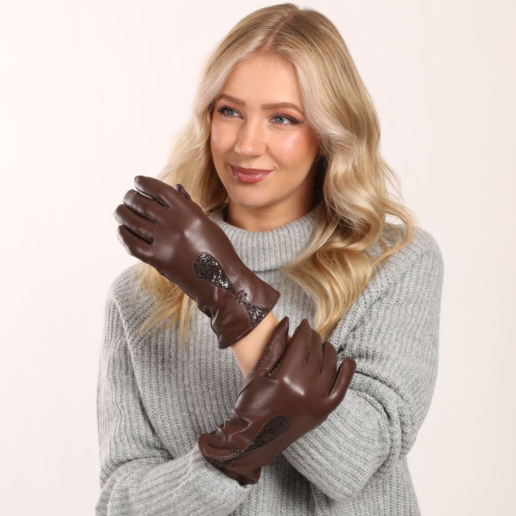 Women's Leather Gloves with Decoration