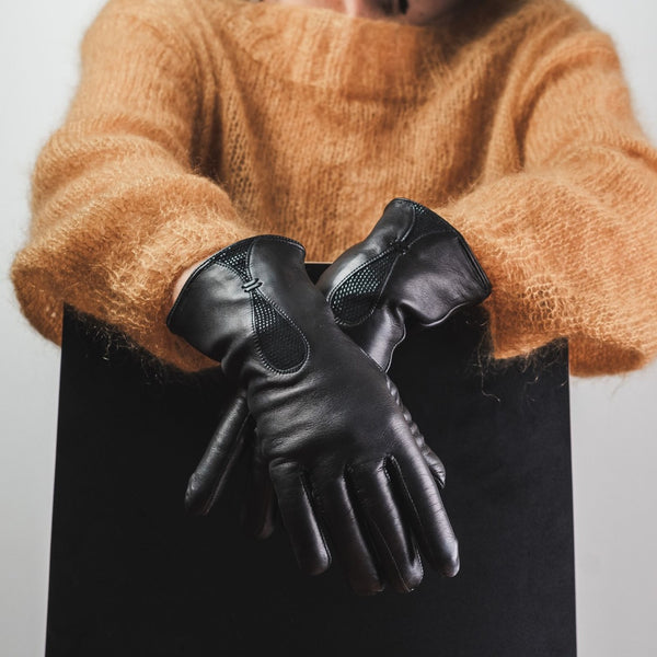 Women's Leather Gloves with Decoration