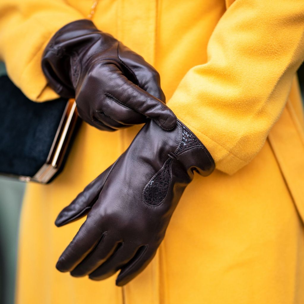 Women's Leather Gloves with Decoration